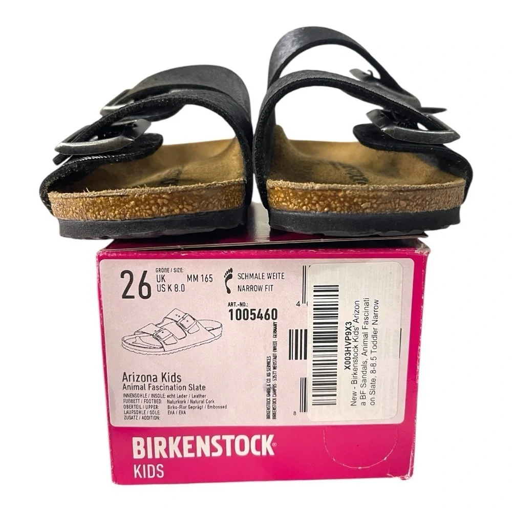 Birkenstock Arizona Kids Sandals Slate Black Animal Embossed Size 26 Toddler